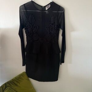 Black Lace Sheer Mesh Dress